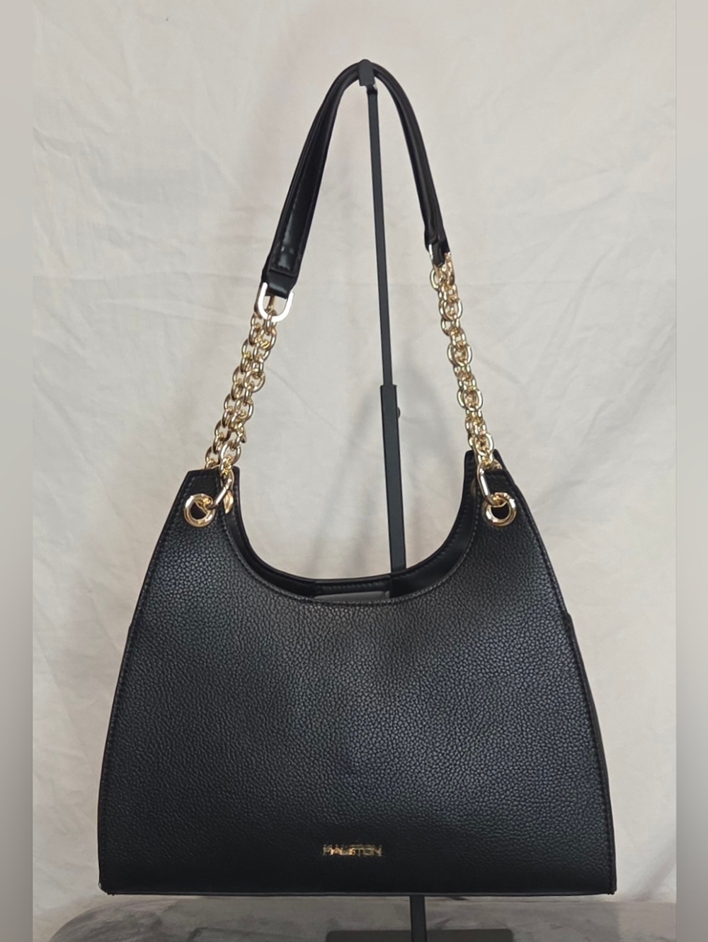 *NWOT* Halston Heritage Black Pebbled Shoulder Bag with Gold Chain Straps